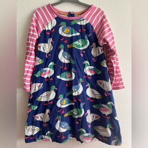 Mini Boden Colorful Duck Print Dress with Striped Sleeves